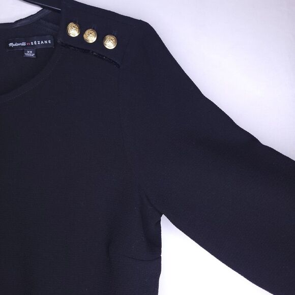 Madewell Sezane Top XS Black Button Shoulder - Picture 4 of 11
